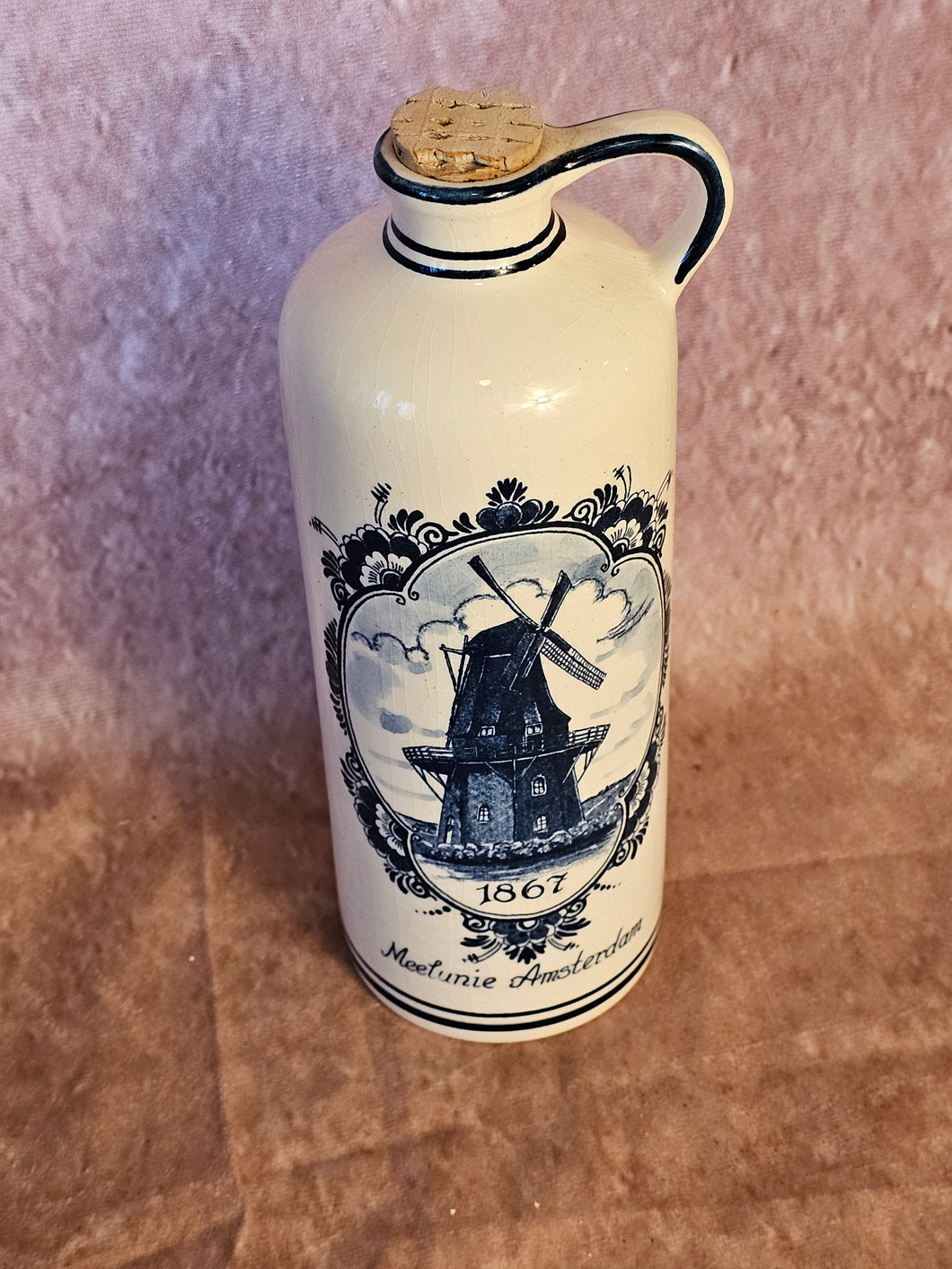 Vintage Delft Blue Bols windmill & floral decanter