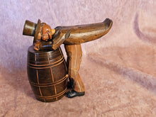 Load image into Gallery viewer, Vintage 40&#39;s ANRI Wood Carved Man Over Barrel Cigarette Match Holder Hand Carved
