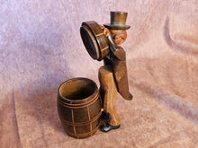 Load image into Gallery viewer, Vintage 40&#39;s ANRI Wood Carved Man Over Barrel Cigarette Match Holder Hand Carved
