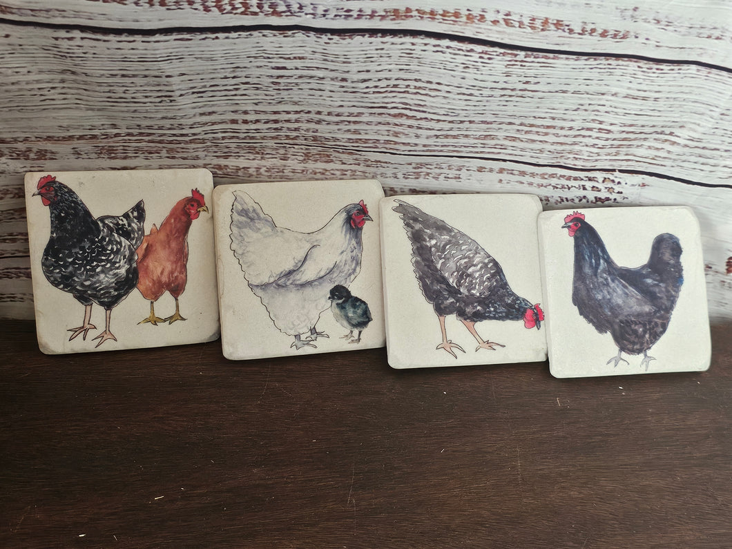 Chicken and Rooster Rustic Soap Stone Coasters