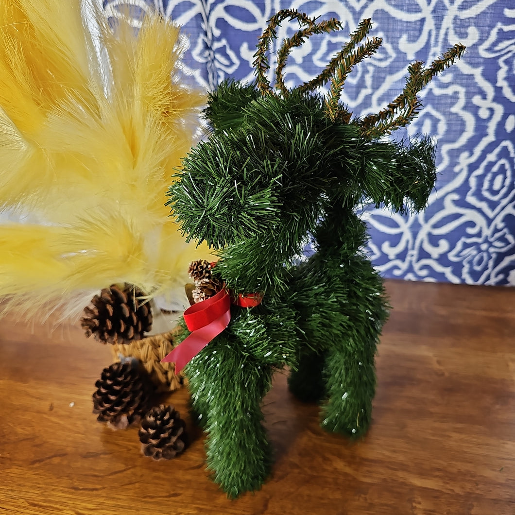 Faux pine vintage reindeer with bell