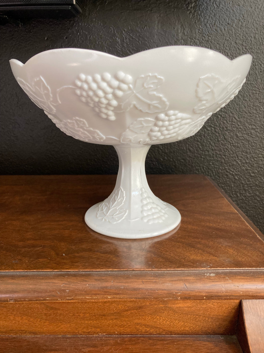 Milk Glass pedestal bowl- Large