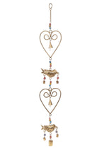 Load image into Gallery viewer, Metal heart and bird wind chime with beads. Gold color
