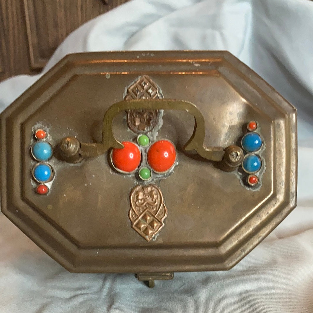 Metal trinket box with semiprecious stones