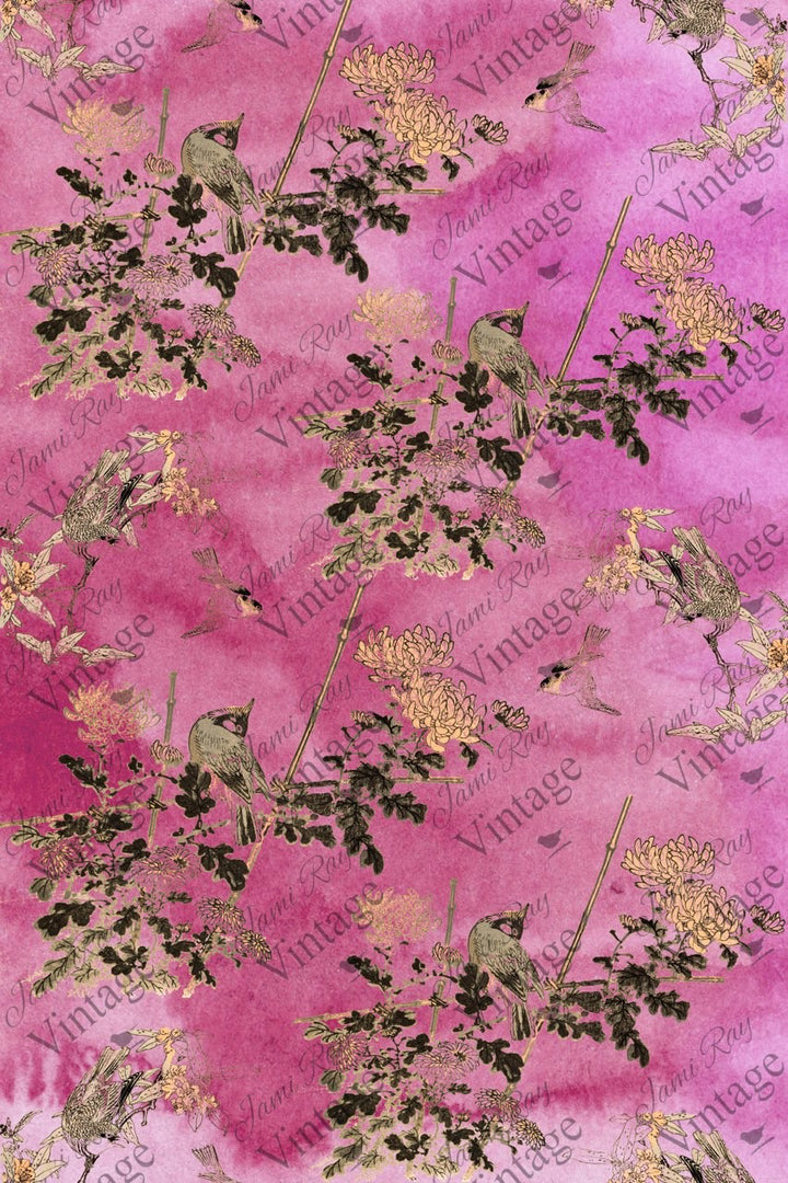 Hot Pink Chinoiserie Decoupage Paper