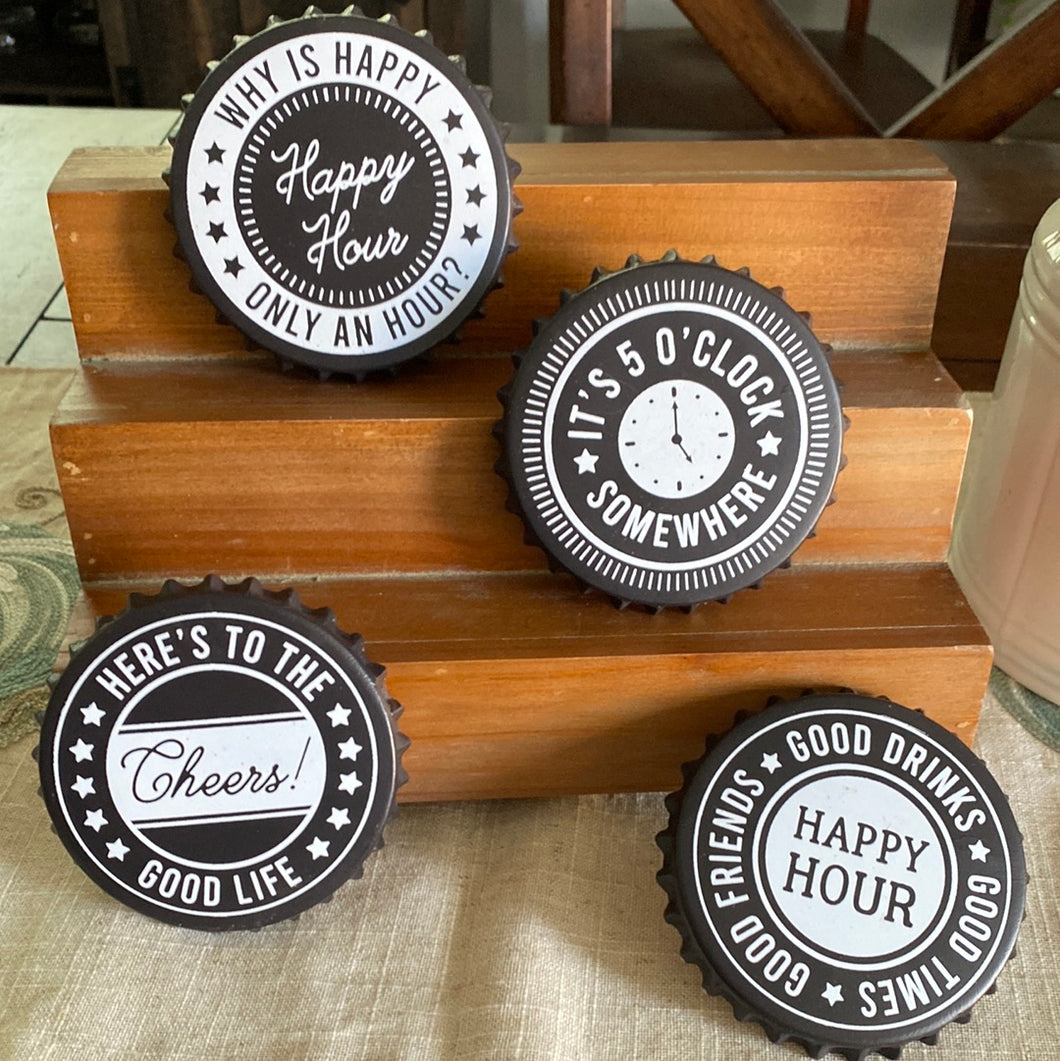 4 pck Happy Hour Bottle cap Resin Coasters